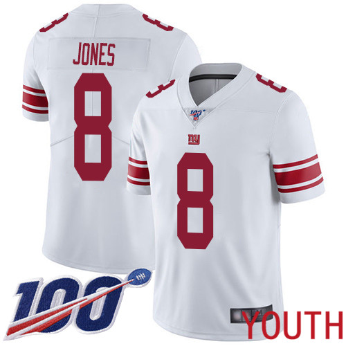 Youth New York Giants #8 Daniel Jones White Vapor Untouchable Limited Player 100th Season Football NFL Jersey